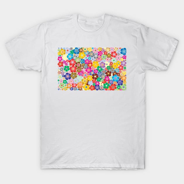 Pattern of flower petals in multiple colours T-Shirt by Montanescu